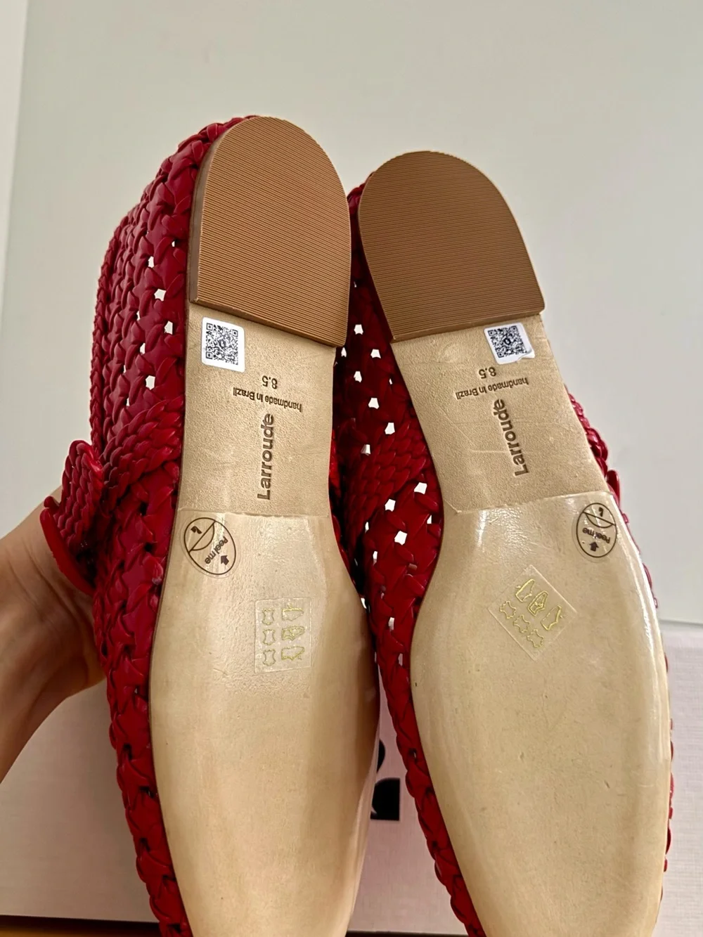 Larroudé Verona New Macrame In Scarlet Leather Size 8.5 US